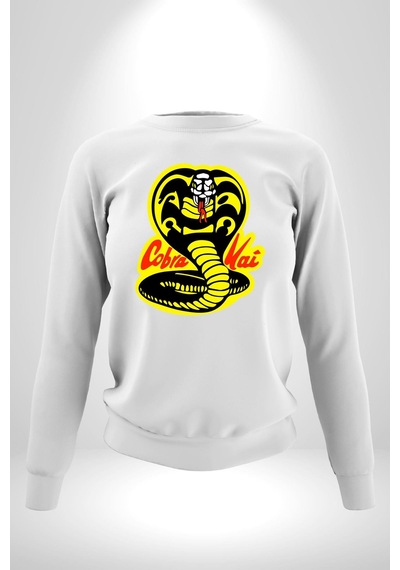 Cobra Kai Karete Çocuk Yılan Logo Dizi Unisex Beyaz Sweatshirt Beyaz