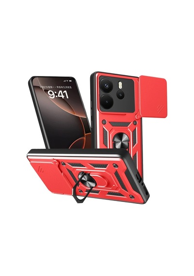 Redmi Note 14 4g Pars Lens Yüzüklü Silikon - Kırmızı İtdark48819