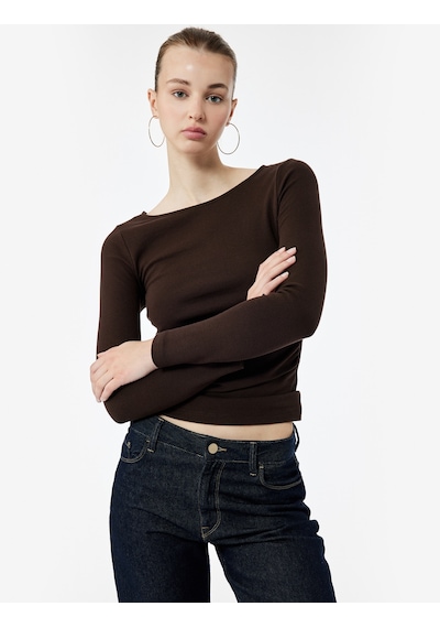 Koton Pamuklu Slim Fit Büzgülü Kayık Yaka Uzun Kollu Tişört Kahverengi 7wal10134ık Kahve Koton Pamuklu Slim Fit Büzgülü Kayık Yaka Uzun Kollu Tişört Kahverengi 7wal10134ık Kahve