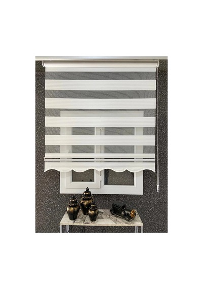 Beyaz Geniş Pliseli Zebra Stor Perde Etek Dilimli Alüminyum Kasa+etek Dilimi Hediye
