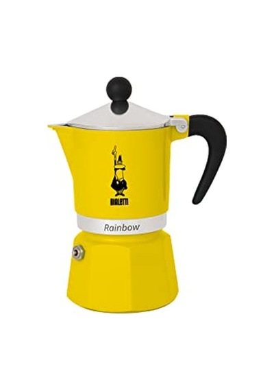 Rainbow: 6 Cups Ocak Üstü Espresso Pişirici - 250ml - Sarı Renk - Alüminyum Gövde - Patentli Güvenlik Valfi - Tü Genel