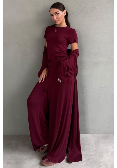 Madmext Bordo 3'lü Penye Salaş Kadın Takım Mg2906