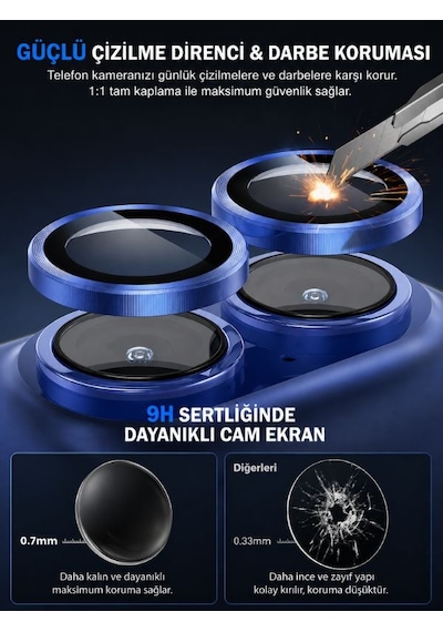 Apple iPhone Uyumlu  15 / 15 Plus Siyah Metal Kamera Lens Koruyucu Safir Cam Ultra Net Hd