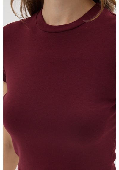 Urbantrendstore Kadın Bisiklet Yaka Likralı Kısa Kol Body Crop Bluz Günlük Şık Sade Yazlık Casual Crop Kadın Crop Bordo