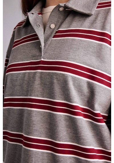 Defacto Loose Fıt Çizgili Sweatshirt G9469ax26spgr256 Gri-gr256