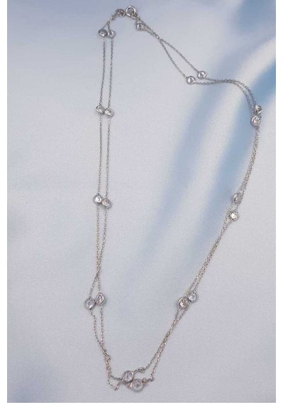 Vog Zirconia Büyük Taşlı Uzun Boy 90 Cm Beyaz Renk 925 Ayar Gümüş Sevgiliye,anneye,arkadaşa Kolye