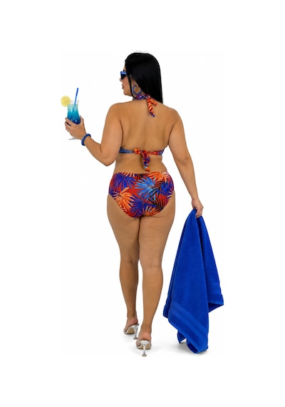 Büyük Beden Bağlamalı Üçgen Desenli Sabit Kap Boyundan Bağlamalı Kadın Bikini Takımı
