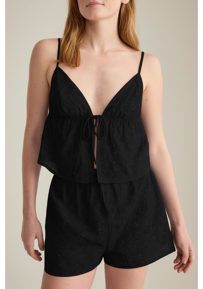 Kadın Siyah Astarlı Kendinden Desenli Dokuma Şortlu Pijama Takımı