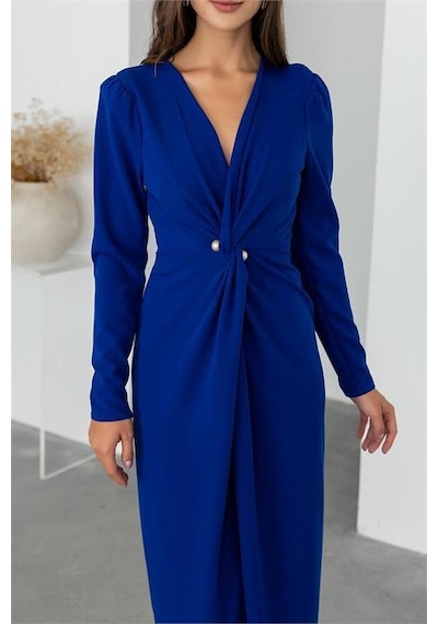 Dip Moda Kadın Kruvaze Yaka Broş Detaylı Midi Elbise Dpnbmy3588 Saks Dip Moda Kadın Kruvaze Yaka Broş Detaylı Midi Elbise Dpnbmy3588 Saks
