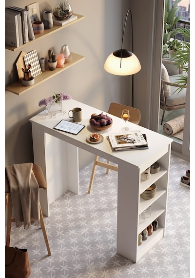 Yurudesign Style Bar Masası Mutfak Yemek Masası Beyaz St1-W