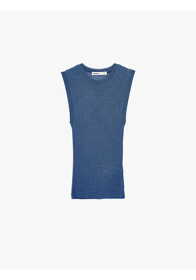 Koton Bisiklet Yaka Kolsuz Triko Bluz Mavi 6sak30023ht