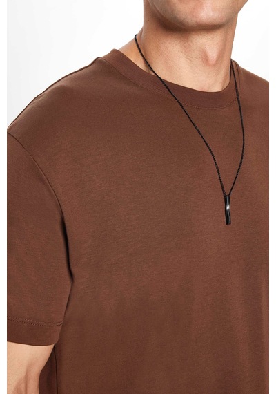 Tudors Unisex Relax Fit Rahat Kesim %100 Pamuk Yumuşak Dokulu Basic Bisiklet Yaka Kahverengi Tişört-31474 Kahverengi