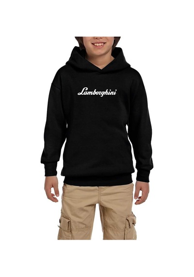 Zepplin Giyim Lamborghini Text Siyah Çocuk Kapşonlu Sweatshirt Siyah
