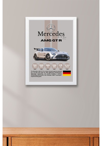 Mercedes Amg Gt R Premium Spor Araba Çerçeveli Tablo - Teknik Özellikli Otomobil Sever Duvar Dekoru Beyaz Mercedes Amg Gt R Premium Spor Araba Çerçeveli Tablo - Teknik Özellikli Otomobil Sever Duvar Dekoru Beyaz