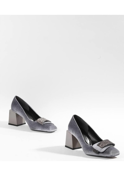 Paris Shoes Paris Gri Kadife Klasik Topuklu Ayakkabı Z081-gri Gri