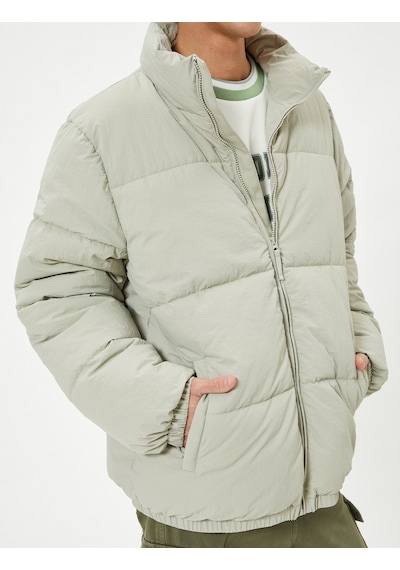 Koton Şişme Mont Slogan Baskılı Fermuarlı Taş 5wam20095hw Taş