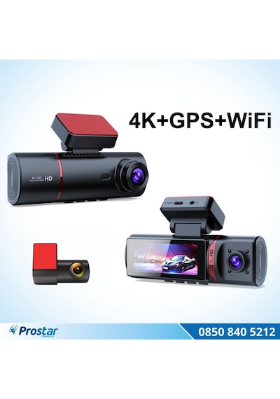 4k Ultra Hd 3 Kameralı Ön, İç Ve Arka Wifi Gps G-sensör Park Modu Dashcam Kamera