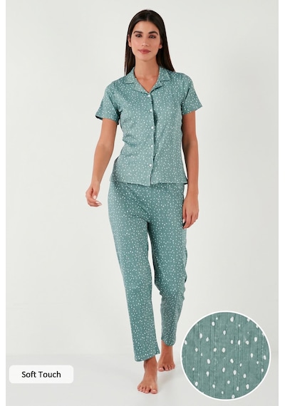 Lela Regular Fit Gömlek Yaka Kısa Kollu Bayan Pijama Takımı 65780124 Mint