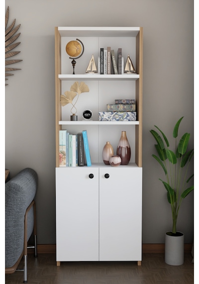 Kapaklı Çok Amaçlı Salon Dolabı 150x50x22 Cm Raflı Kitaplık Dekoratif Depolama Ünitesi Beyaz - Atlantik Çam Kapaklı Çok Amaçlı Salon Dolabı 150x50x22 Cm Raflı Kitaplık Dekoratif Depolama Ünitesi Beyaz - Atlantik Çam