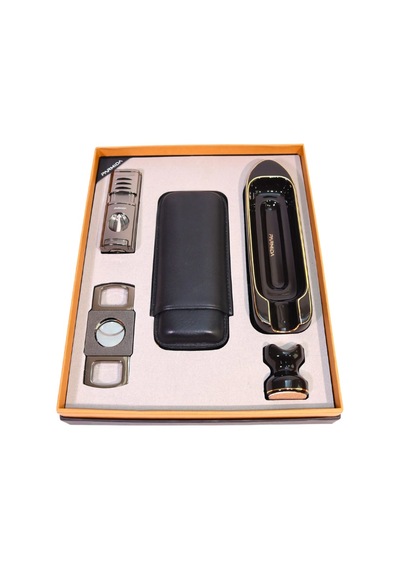Parmida 3 Torch Pürmüz Çakmak Kılıf Küllük Kesici Sehpa Gunmetal Siyah Beşli Puro Seti Tr10027
