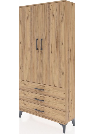 Arges Dolap Tek Raflı 3 Çekmeceli Tek Askılı 88x30x182 Çam-çam Çam