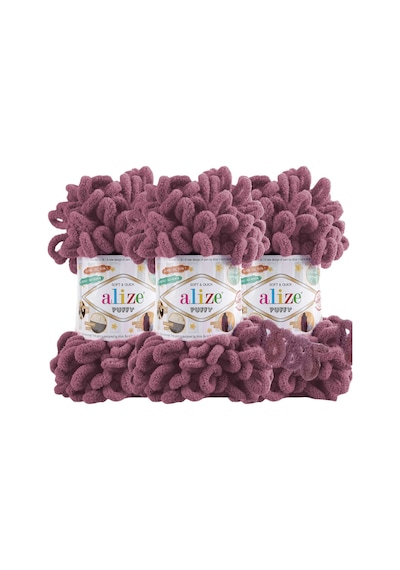 Puffy 3 Lü Paket El Örgü İpi - Şişsiz 100g X 3 Adet Renk No: 28 - Gül