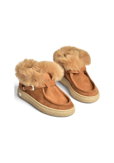 Fox Shoes Z380576302 Taba Süet Yapay Kürklü Kadın Bot