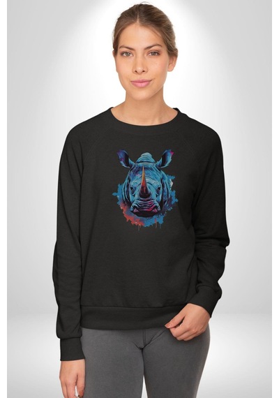 Su Aygırı Hipopotamo Renkli Kadın Erkek Siyah Baskılı Sweatshirt Siyah