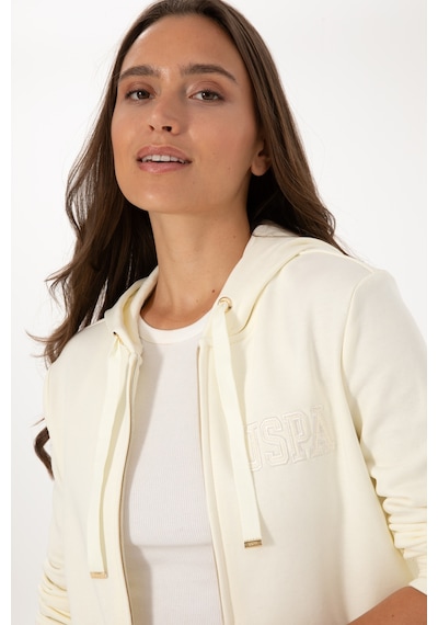 U.S. Polo Assn. Kadın Krem Fermuarlı Kapüşonlu Sweatshırt 50307714-VR256