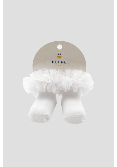 Defne Baby Yenidoğan Kız Bebek Tül Detaylı Tütü Yumuşak Beyaz Patik Çorap Beyaz