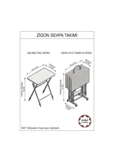 Evko Mobilya Çanta Zigon Sehpa, 4'lü Sehpa, Zigon Sehpa, Servis Sehpası, Camlı Sehpa, Katlanır Sehpa -
