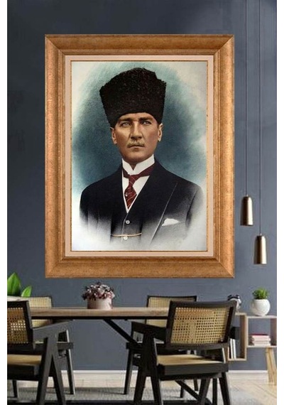 Altın Varaklı Çerçeveli Paspartulu Atatürk Tablo Hk3030