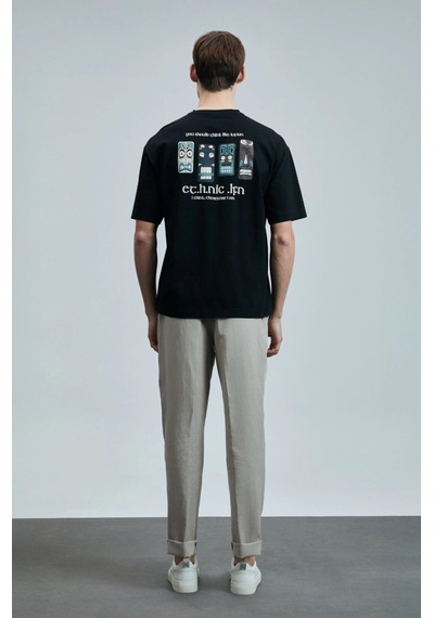 Lufian 111020248 Mask Modern Grafik T- Shirt Erkek Tişort SIYAH