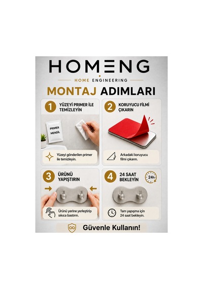 2 Adet Kare Tekli Modern Banyo Askılık 45 Mm Paslanmaz Çelik Delmeden Yapışkan Montaj Inox