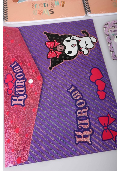 X Dekomus Lisanslı Kuromi & Best Friends 15 Parça Kırtasiye Seti 2 Adet Defter,çıtçıt Dosya Altın
