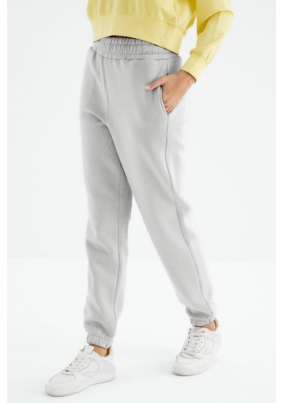 Tommy Life Taş Yüksek Bel Şardonlu 3 İplik Pamuklu Basic Kadın Eşofman Altı - 94624 TAŞ Taş