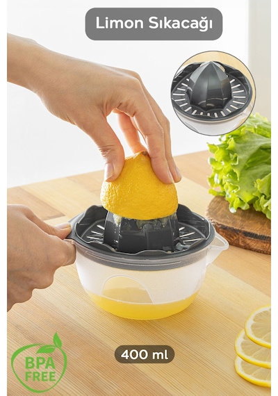 Hazneli Limon Sıkacağı - Pratik Portakal Narenciye Sıkacağı 400 Ml - Gri