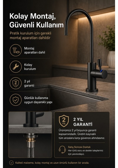 Likuan Ncp8883cp Premium Krom İçme Suyu Arıtma Musluğu Led Siz Kuğu Boyun Siyah