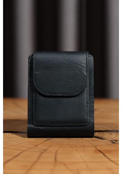 Lenax Leather Mono Klips Hakiki Deri Erkek Cüzdan Nakit Para Klipsli, Mıknatıslı Kapak, Bozuk Para Cepli Siyah