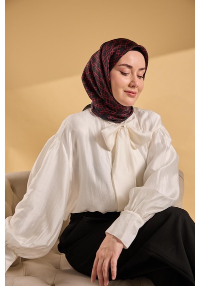 Silk Home Twill İpek Eşarp Zincir Siyah - Kırmızı Çok Renkli