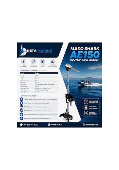 Mako Shark Elektrikli Bot Motoru 55lb Ae150 Fırçasız Motor