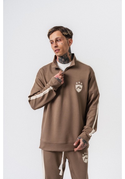 Respire Erkek Şerit Detaylı Yarım Fermuarlı Modal Sweatshirt Vizon