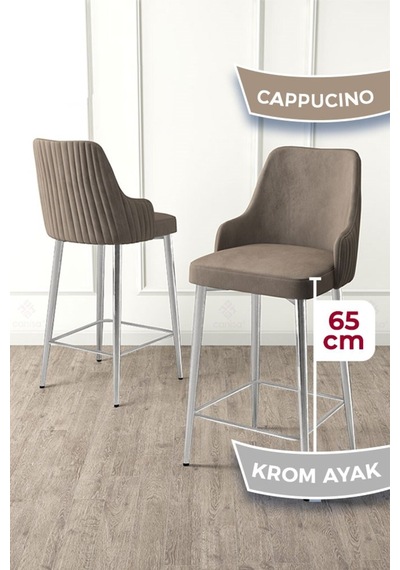 Canisa Tera Serisi 1 Adet Babyface Kumaş 65 Cm Krom Kaplama Ayaklı Cappucino Bar Sandalyesi Cappucino Sandalye Krom Kaplama Ayak