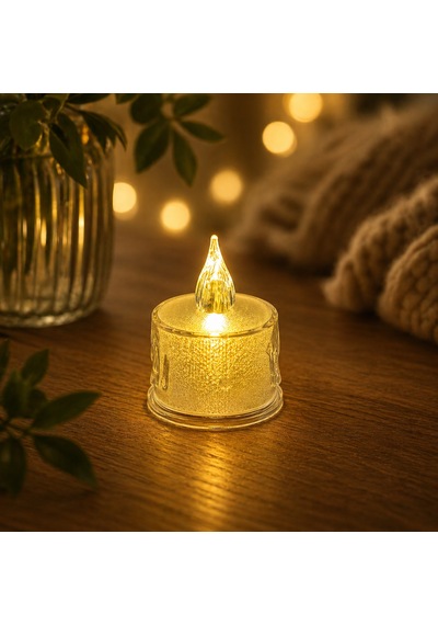 Led Dekoratif Mum Sarı Işık Alev Efektli Tealight Gece Lambası Tekli Beyaz