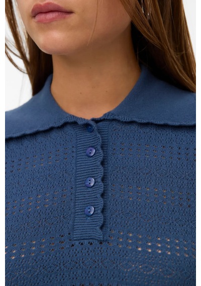 Vero Moda Kadın Vmlımone Polo Yaka Kısa Kollu Kazak 10340101 Indigo Indigo
