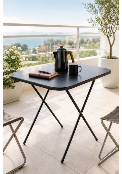 Gardenflex Masa Yemek Masası Mutfak Masası Balkon Masası Katlanır Masa 60x80 Cm Siyah