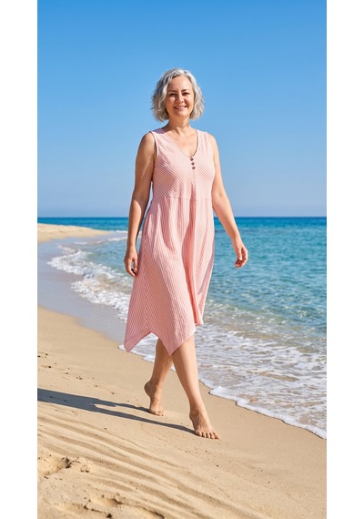 Byemelika %100 Pamuk, Bürümcük, V Yaka, Düğme Detay, Cepli, Bohem Elbise Pembe-ekru Çizgili Pembe Çizgili Byemelika %100 Pamuk, Bürümcük, V Yaka, Düğme Detay, Cepli, Bohem Elbise Pembe-ekru Çizgili Pembe Çizgili