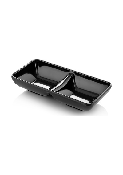 6 Adet Melamin 2 Bölmeli Sosluk Ve Çerezlik - 18x9 Cm - Bulaşık Makinesinde Yıkanabilir - Siyah