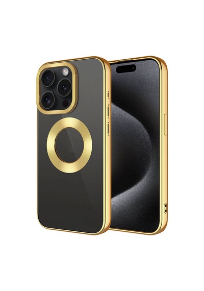 Apple iPhone 15 Pro Max Uyumlu Tek Kamera Çerçeveli Logo Gösteren Zore Omega Kılıf-gold Gold