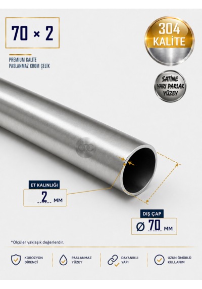 Paslanmaz Boru - 70 X 2mm - Krom Çelik